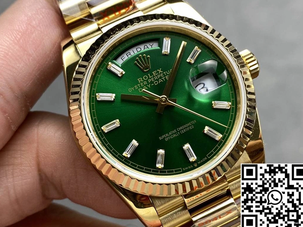 Tungsten Rolex M128238-0130 Day Dial 36mm Gold Factory Steel Yellow QF Date Green v5 0715
